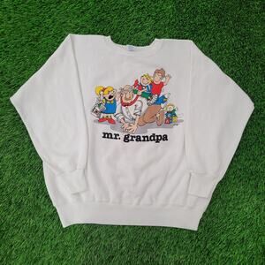 Vintage 80s Funny Grandpa Sweatshirt S/M 25x22 Baggy Cropped White Humor